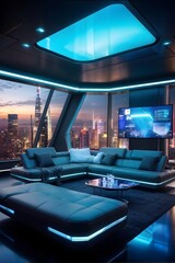 Fototapeta premium futuristic living room interior design with high-tech and luxury furniture