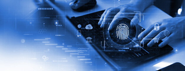 Biometrics security, E-kyc, innovation technology concept.	Using fingerprint indentification to...