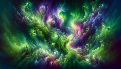 Fantastical Abstract of Northern Lights in Green and Purple
