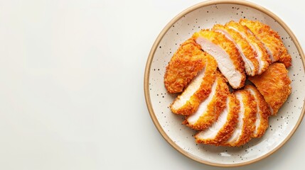 Chicken katsu dish meal on white plate copy space