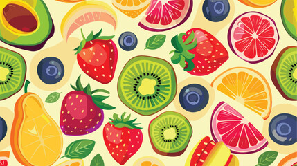 Seamless mixed fruit background. Repeating tropical c