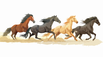 Horses galloping Four. Wild stallions running at fast