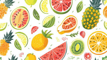 Seamless pattern with exotic tropical fruits on white