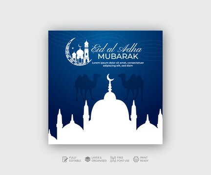 Traditional Islamic Eid al adha Mubarak festival social media post template