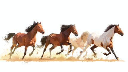 Horses galloping Four. Wild stallions running at fast
