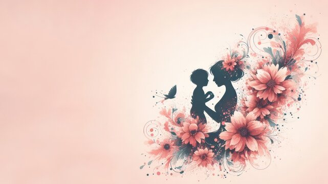 d&iacute;a de la madre.  madre e hijo. ilustraci&oacute;n en acuarela