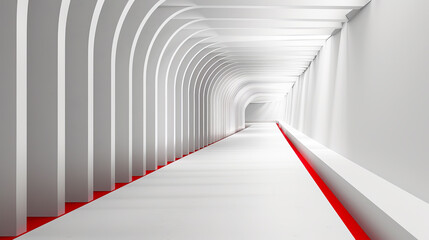 White corridor with red carpet, Abstract architecture background