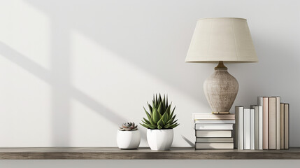 interior, lamp and books on shelf