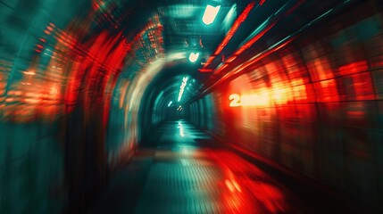 abstract background blur bokeh light street at night time with speed motion perspective, blurred thrilled, Generative Ai