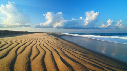 Fototapeta premium Sand dunes and blue sky at sunset