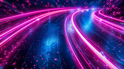 Obraz premium abstract background of moving cars at night with blue and pink lights