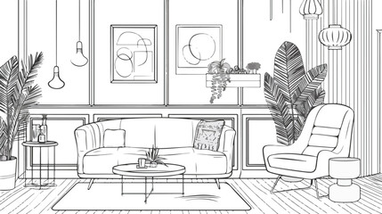 interior decorations and furniture. Line art style Fo