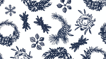 Monochrome seamless pattern with beautiful Christmas
