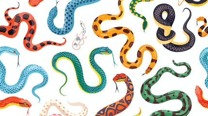 Seamless pattern with various snakes or serpents on w