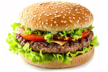 a hamburger with lettuce  tomato  and cheese