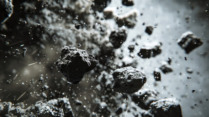 Collection of rocks stacked together, forming mound in black and white