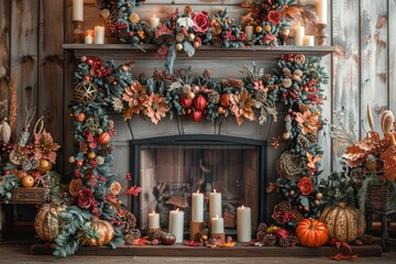 Festive Thanksgiving Fireplace Decor

