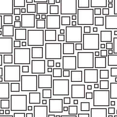 Seamless square pattern. Vector black and white background. A regular texture of squares of different sizes for prints on fabrics, wallpaper, packaging, covers and for interior decoration 