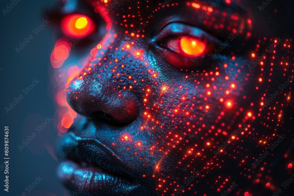 Poster an abstract image featuring a smooth gradient from dark blue to red with bokeh light effects, creati