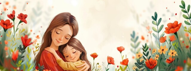 Happy Mothers day poster floral design art abstract illustration mom with daughter