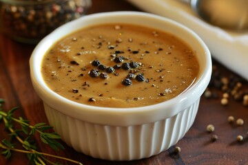Dive into the velvety goodness of peppercorn sauce, its creamy texture and aromatic flavor alluring