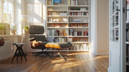 Bauhaus Harmony: Serene Living Room and Study in Clean Simplicity