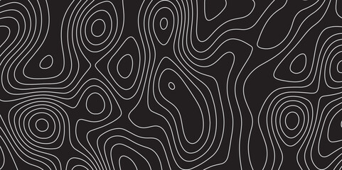 Abstract white on black background Topographic line map pattern. Contour elevation topographic and textured Background Modern design with black background with topographic wavy patted.