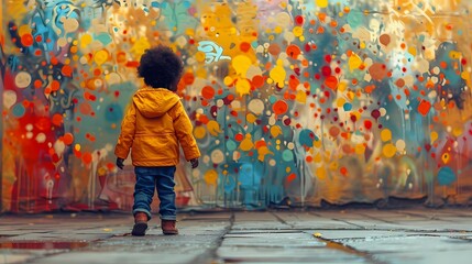 A child turning the city into his playground, his graffiti art a colorful expression of the...