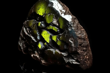 Fluor-buergerite is rare precious natural stone on black background. AI generated. Header banner mockup with space.
