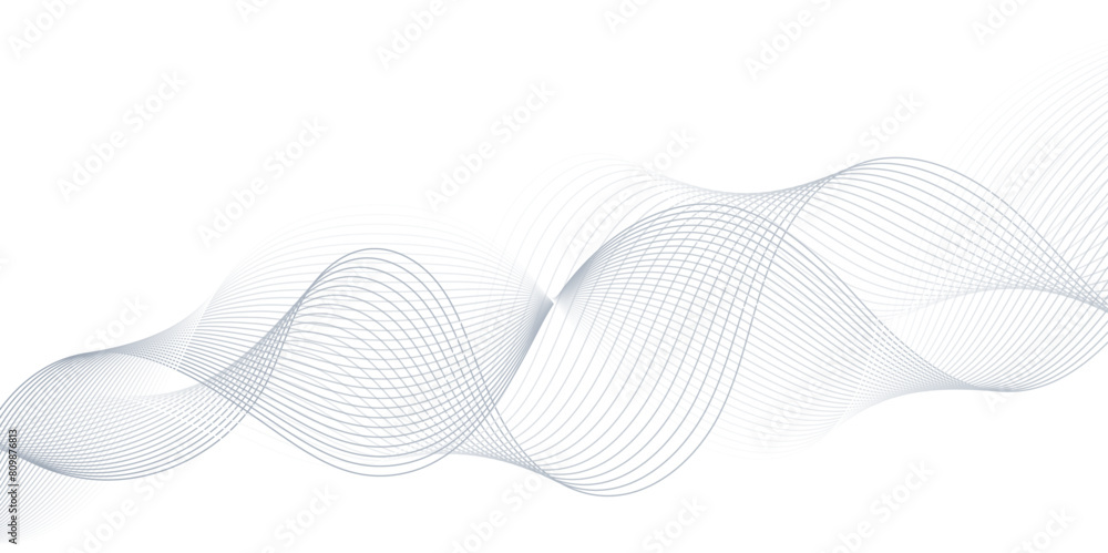 Poster Abstract blue wave element isolated on white, vector file. Abstract colorful wave element for design. Digital frequency track equalizer. Stylized line art background. Vector illustration.