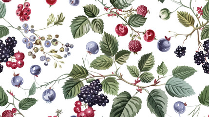 Seamless pattern with mix of berry branches. Endless