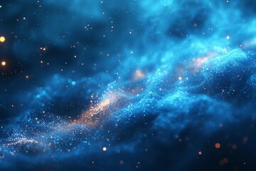 Obraz premium A close-up digital image that captures the essence of a magical, sparkling wave, filled with what appears to be glowing blue particles