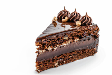 a piece of chocolate cake with nuts on top