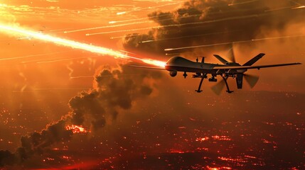 drones with a laser beam, war photography, concept: High-energy laser weapons, 16:9