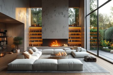 Naklejka premium Diseño interior de loft de sala de estar moderna