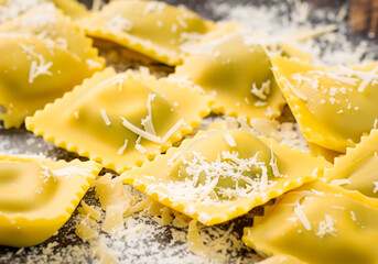 Homemade ravioli with parmesan