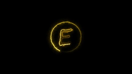 Abstract neon alphabet and neon circle icon illustration on black background.