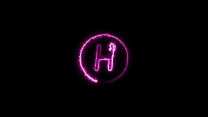 Abstract neon alphabet and neon circle icon illustration on black background.