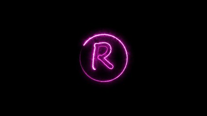 Abstract neon alphabet and neon circle icon illustration on black background.