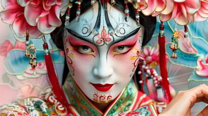 Traditional Chinese theater makeup, suitable for cultural and artistic content.