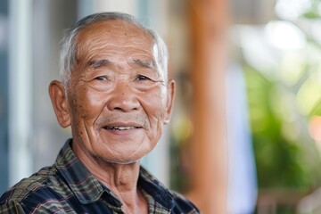 distinguished senior asian man with confident smile closeup portrait