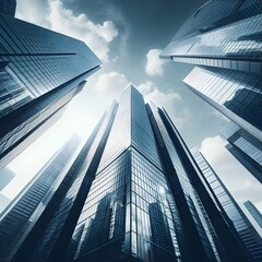 Naklejka premium Skyscrapers in modern city. Business concept. 3d rendering generated by ai