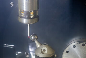 The touching probe calibration process with 3D sphere ball.