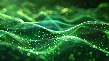 Abstract representation of green energy flows, using dynamic curves to symbolize sustainability