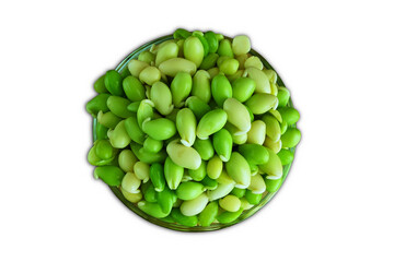 peeled and sprouted  indian vegetable hyacinth beans or valor beans,known in india as chhib daal,for food vegetable curry,cutout in transparent background,png format,top view