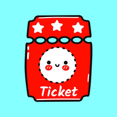 Cinema ticket character. Vector hand drawn cartoon kawaii character illustration icon. Isolated on blue background. Cinema ticket character concept