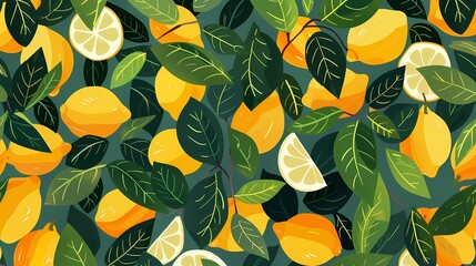 Digital lemon and leaves pattern illustration poster web page PPT background