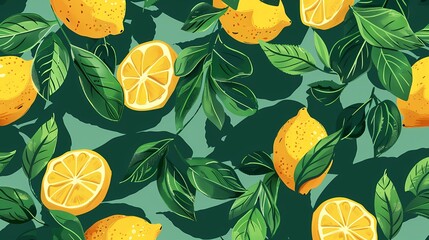 Digital lemon and leaves pattern illustration poster web page PPT background