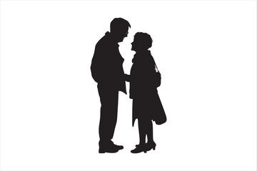 Old couple silhouettes Vector. Grandpa and Grandma with Grandchildren Silhouettes set.