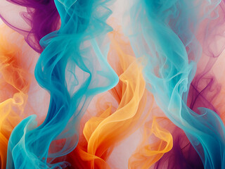 Fototapeta premium Blue red yellow vibrant smokey background. vintage modern abstract curvy template banner cover design. swirl smooth flowing smoke.